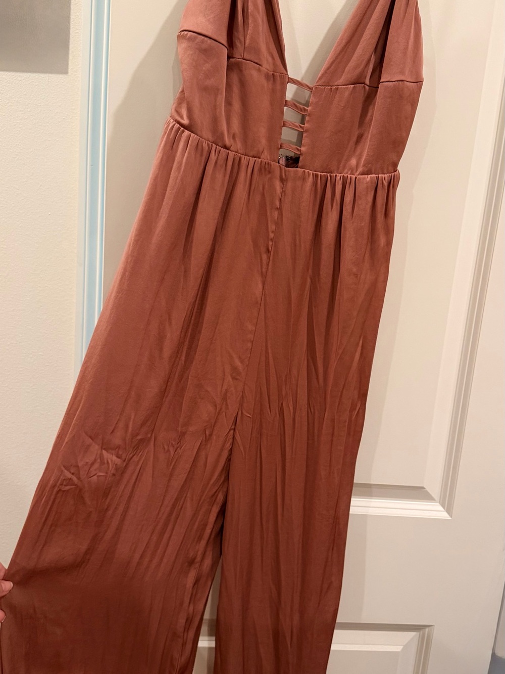 Rust Wide-Leg Jumpsuit with Deep V - Women